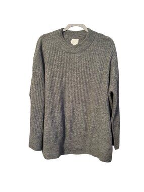HM Gray Ribbed Knit Sweater Sz Medium Recycled Polyester & Acrylic Blend sweate